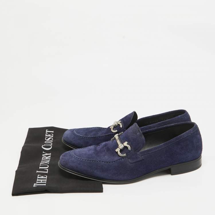 Pre Owned Salvatore Ferragamo Blue Suede Gancini Loafers Size 41.5