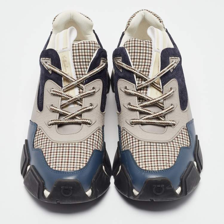 Pre Owned Salvatore Ferragamo Multicolor Leather and Fabric Booster Low Top Sneakers Size 40