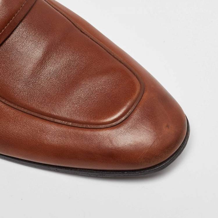 Pre Owned Salvatore Ferragamo Brown Leather Gancini Bit Penny Loafers Size 44