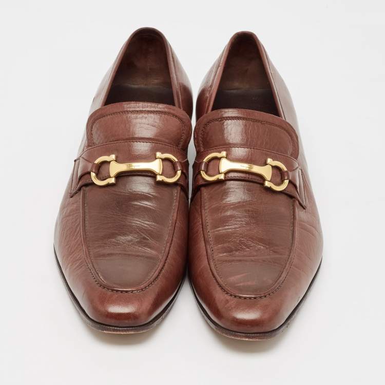 Pre Owned Salvatore Ferragamo Brown Leather Gancini Loafers Size 43.5