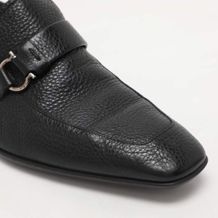 Pre Owned Salvatore Ferragamo Black Leather Gancini Loafers Size 44