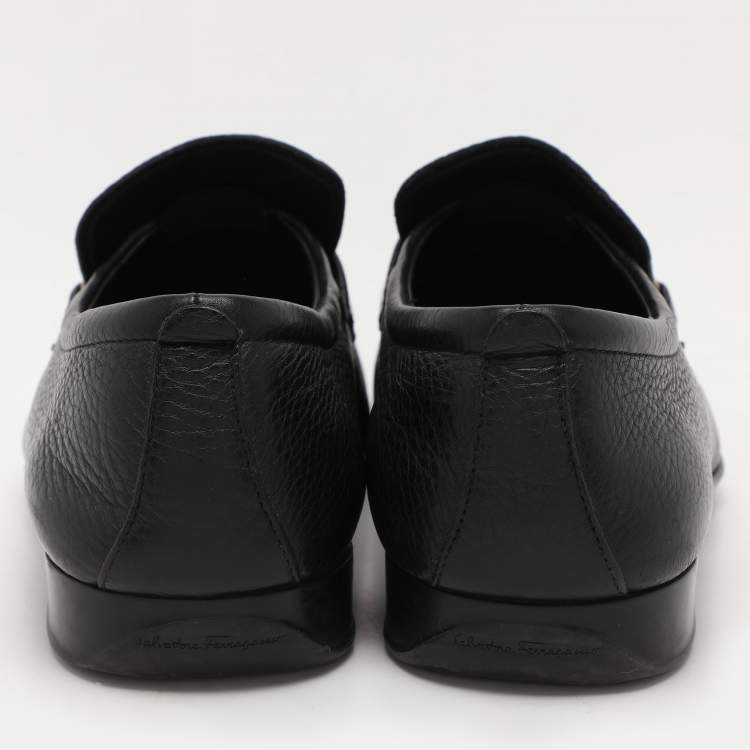 Pre Owned Salvatore Ferragamo Black Leather Gancini Loafers Size 44