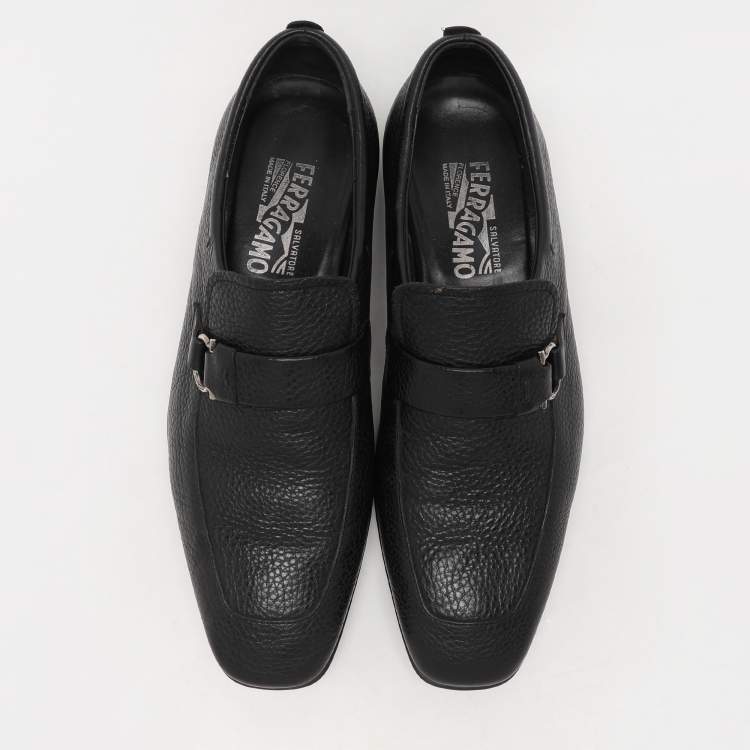 Pre Owned Salvatore Ferragamo Black Leather Gancini Loafers Size 44