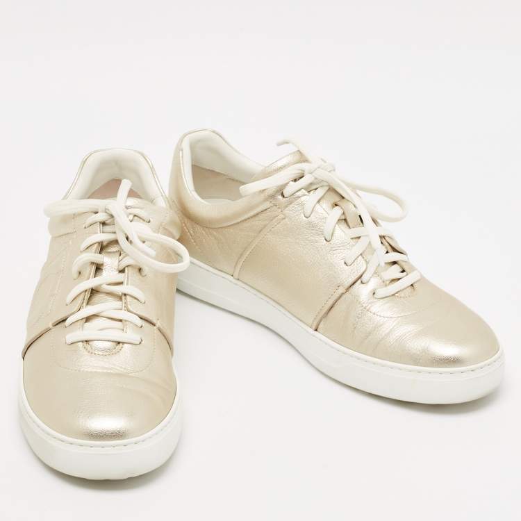 Pre Owned Salvatore Ferragamo Metallic Leather Lace Up Sneakers Size 44.5