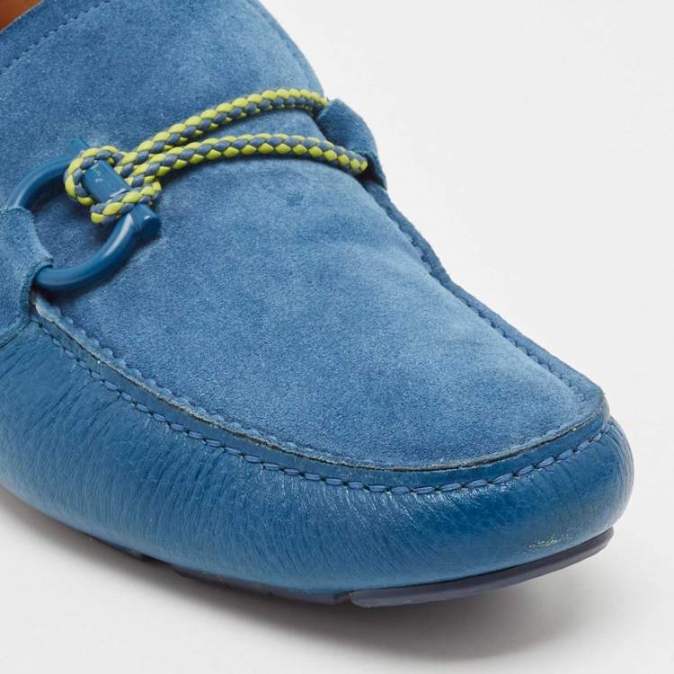 Pre Owned Salvatore Ferragamo Blue Leather and Suede Parigi Loafers Size 42