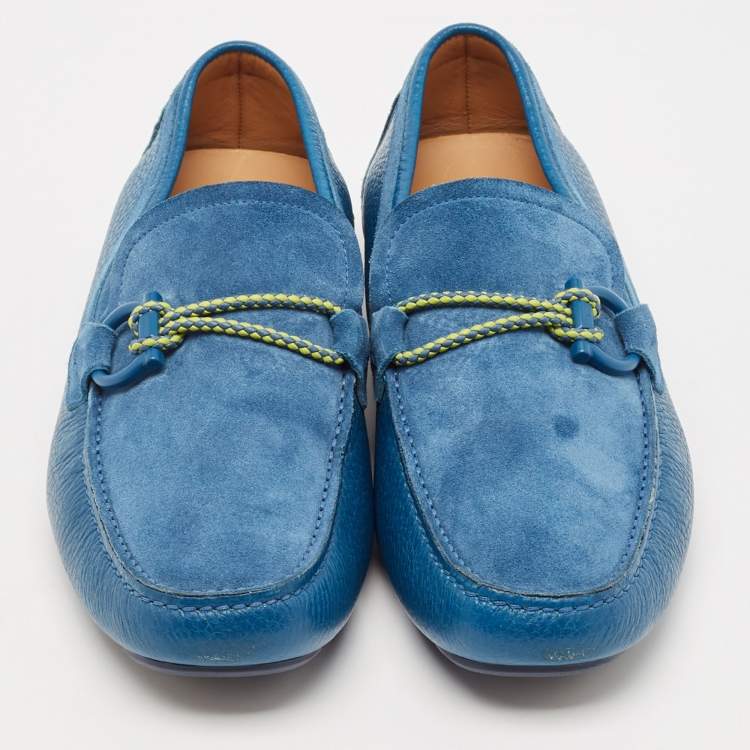 Pre Owned Salvatore Ferragamo Blue Leather and Suede Parigi Loafers Size 42