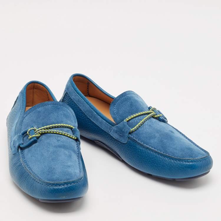 Pre Owned Salvatore Ferragamo Blue Leather and Suede Parigi Loafers Size 42