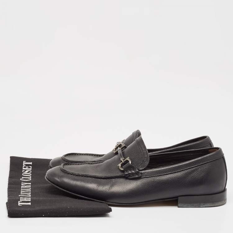 Pre Owned Salvatore Ferragamo Black Leather Gancini Slip On Loafers Size 41