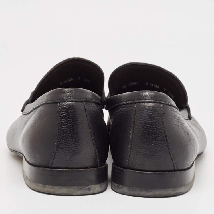 Pre Owned Salvatore Ferragamo Black Leather Gancini Slip On Loafers Size 41