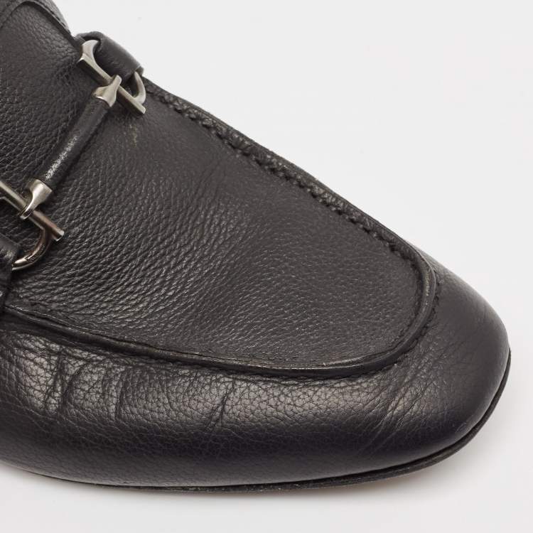 Pre Owned Salvatore Ferragamo Black Leather Gancini Slip On Loafers Size 41