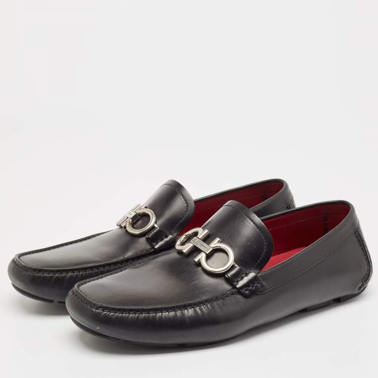 Pre Owned Salvatore Ferragamo Black Leather Gancini Bit Slip On Loafers Size 45