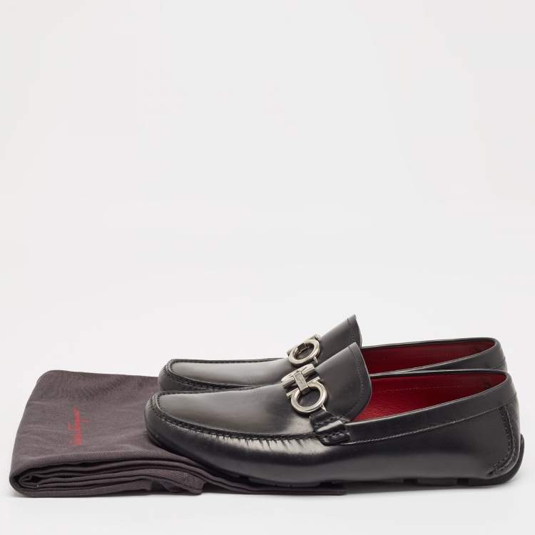 Pre Owned Salvatore Ferragamo Black Leather Gancini Bit Slip On Loafers Size 45