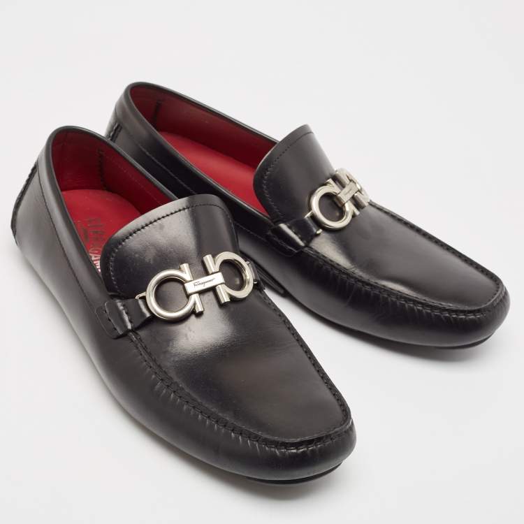 Pre Owned Salvatore Ferragamo Black Leather Gancini Bit Slip On Loafers Size 45