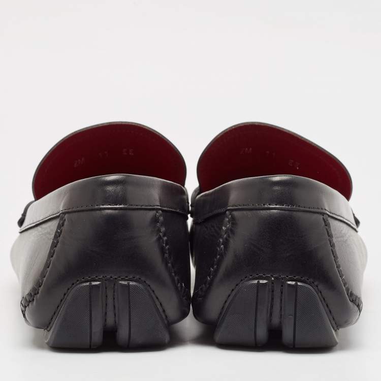 Pre Owned Salvatore Ferragamo Black Leather Gancini Bit Slip On Loafers Size 45