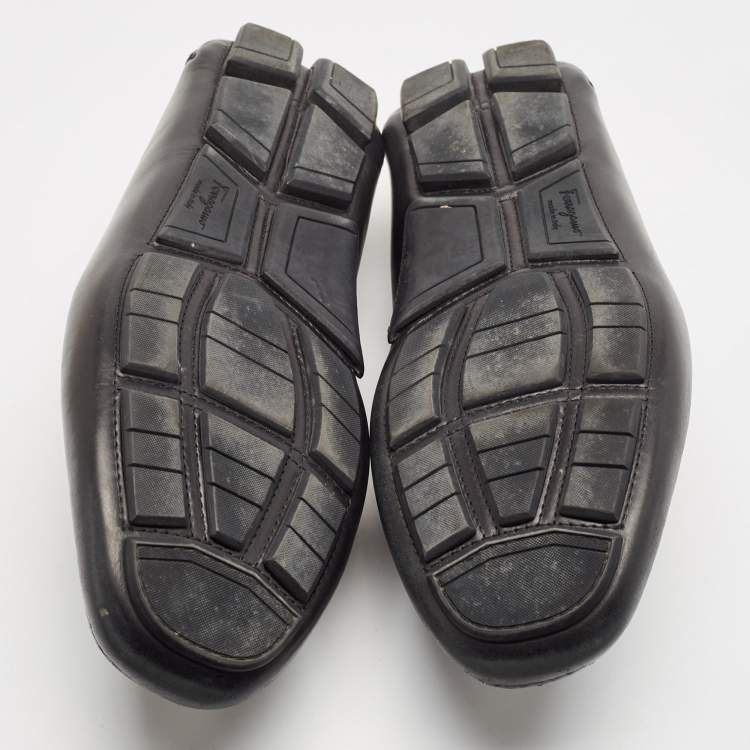 Pre Owned Salvatore Ferragamo Black Leather Gancini Bit Slip On Loafers Size 45