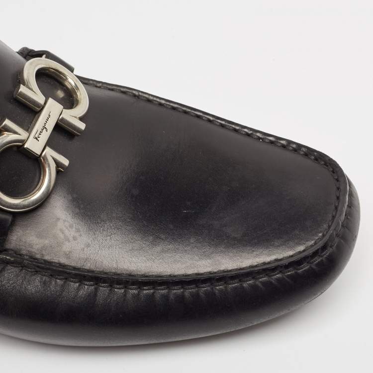 Pre Owned Salvatore Ferragamo Black Leather Gancini Bit Slip On Loafers Size 45