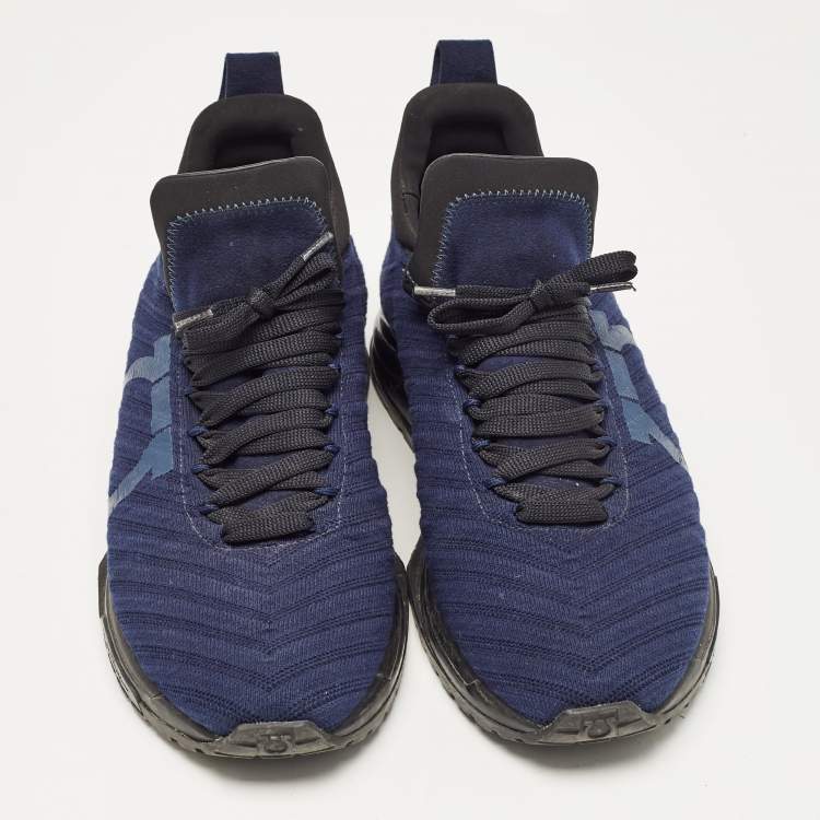Pre Owned Salvatore Ferragamo Blue Fabric Gancini Lace Up Sneakers Size 42.5