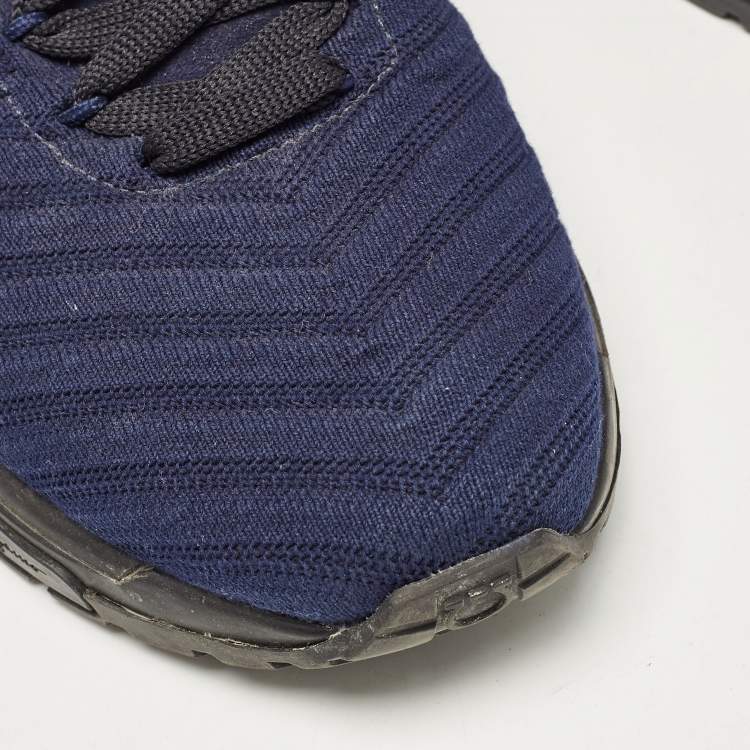 Pre Owned Salvatore Ferragamo Blue Fabric Gancini Lace Up Sneakers Size 42.5