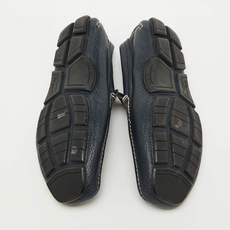 Pre Owned Salvatore Ferragamo Navy Blue Leather Slip On Loafers Size 44