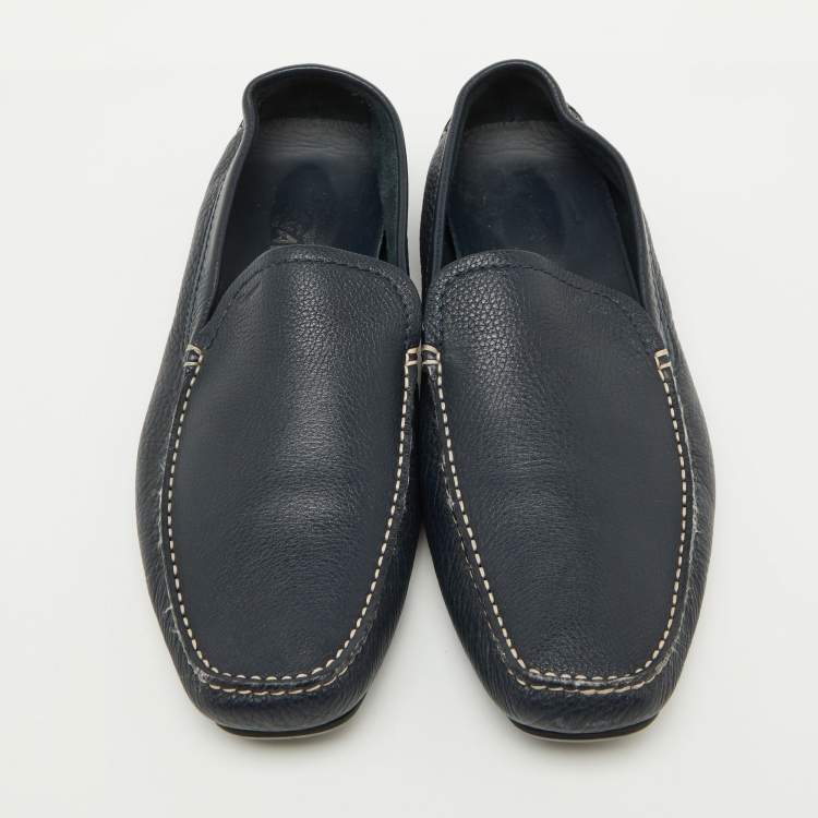 Pre Owned Salvatore Ferragamo Navy Blue Leather Slip On Loafers Size 44