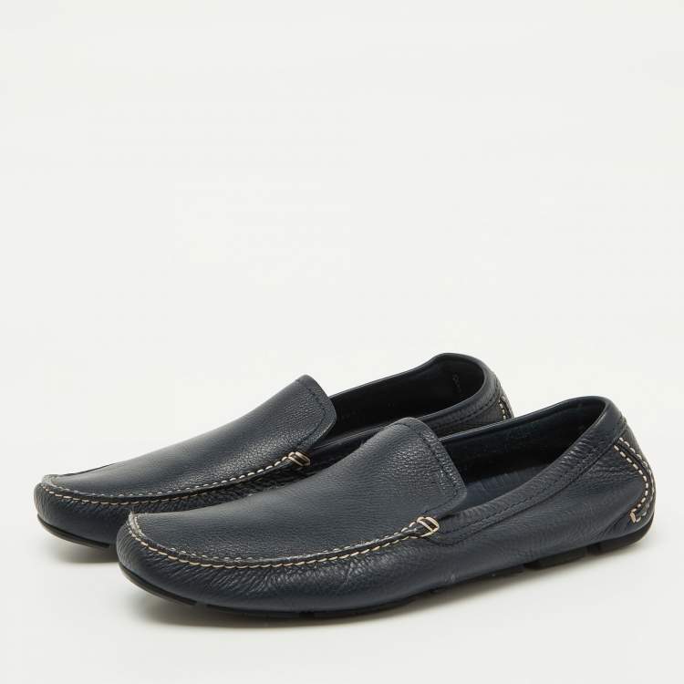 Pre Owned Salvatore Ferragamo Navy Blue Leather Slip On Loafers Size 44