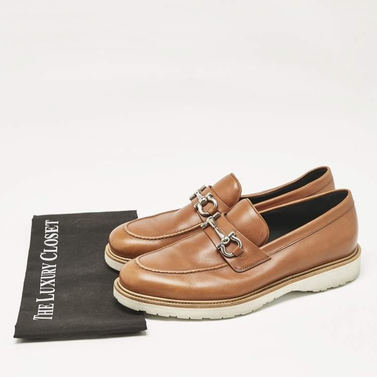 Pre Owned Salvatore Ferragamo Brown Leather Gancini Loafers Size 43.5