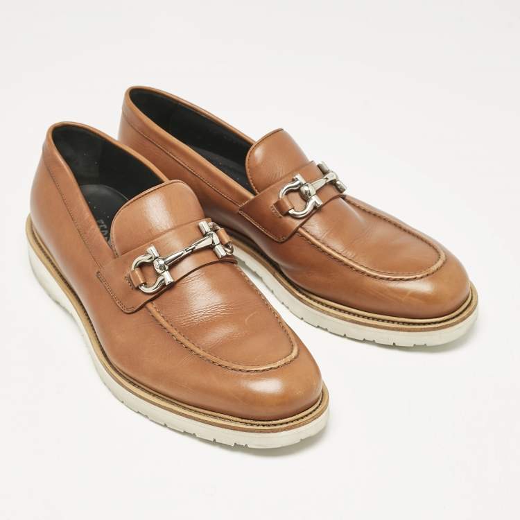 Pre Owned Salvatore Ferragamo Brown Leather Gancini Loafers Size 43.5