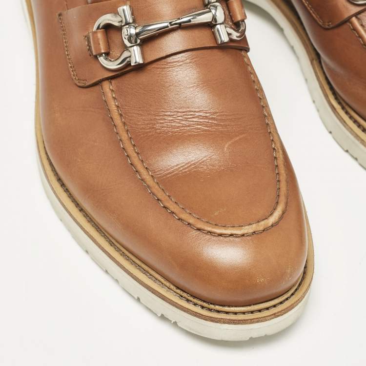 Pre Owned Salvatore Ferragamo Brown Leather Gancini Loafers Size 43.5