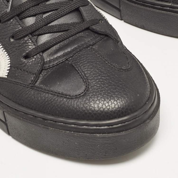 Pre Owned Salvatore Ferragamo Black/Cream Leather Borg Lace Up Sneakers Size 42.5
