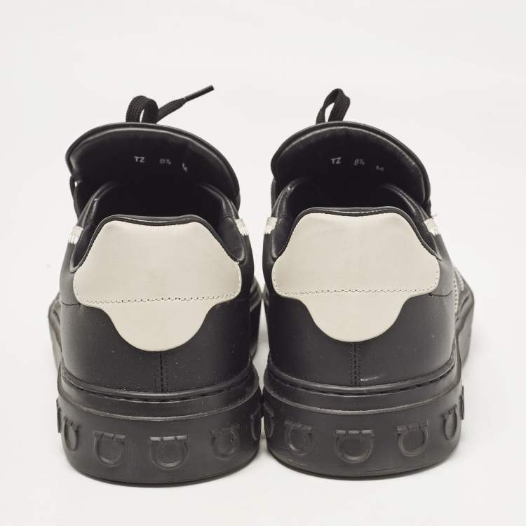 Pre Owned Salvatore Ferragamo Black/Cream Leather Borg Lace Up Sneakers Size 42.5