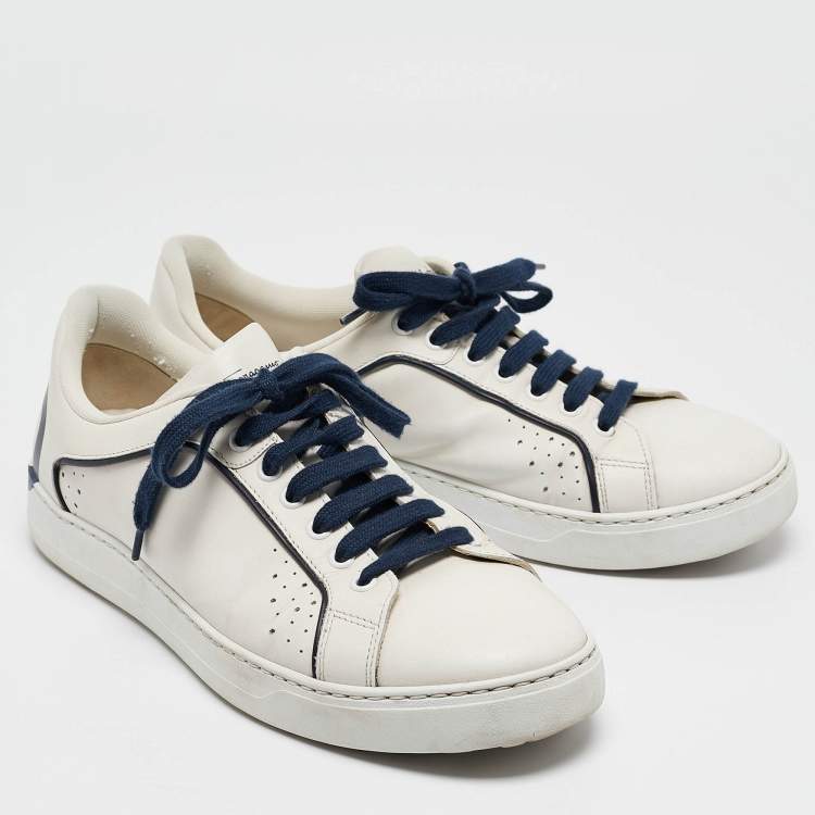 Pre Owned Salvatore Ferragamo White Leather Low Top Sneakers Size 42.5