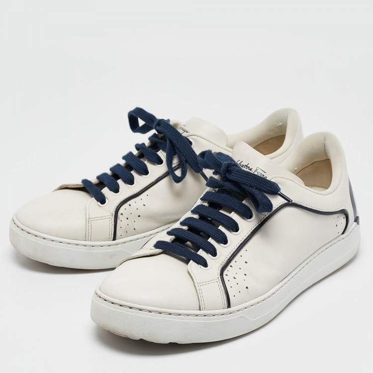 Pre Owned Salvatore Ferragamo White Leather Low Top Sneakers Size 42.5