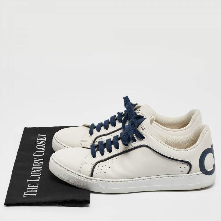 Pre Owned Salvatore Ferragamo White Leather Low Top Sneakers Size 42.5