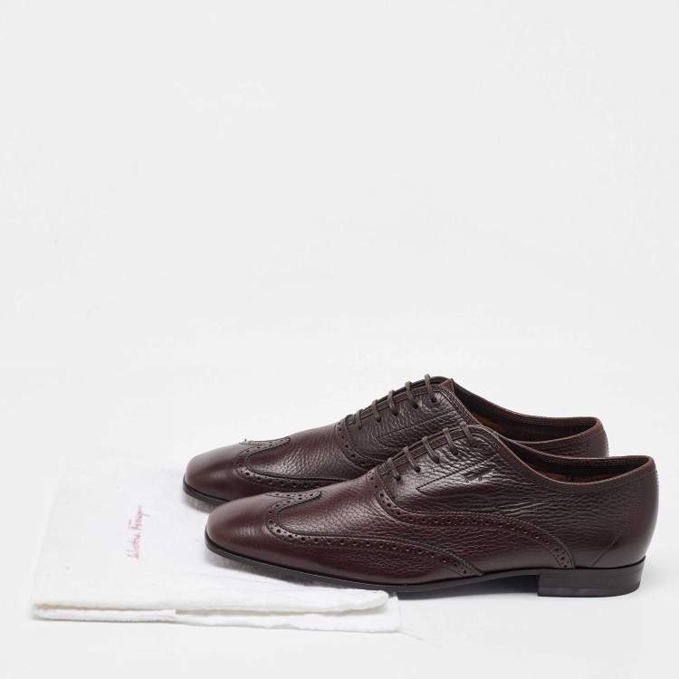 Pre Owned Salvatore Ferragamo Dark Brown Leather Brogue Wingtip Oxfords Size 41.5