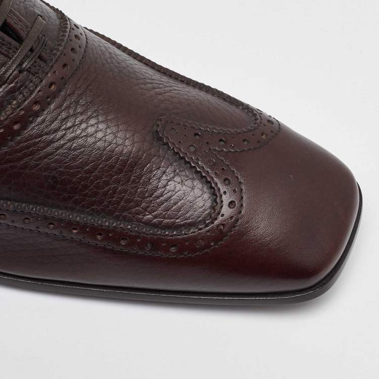 Pre Owned Salvatore Ferragamo Dark Brown Leather Brogue Wingtip Oxfords Size 41.5