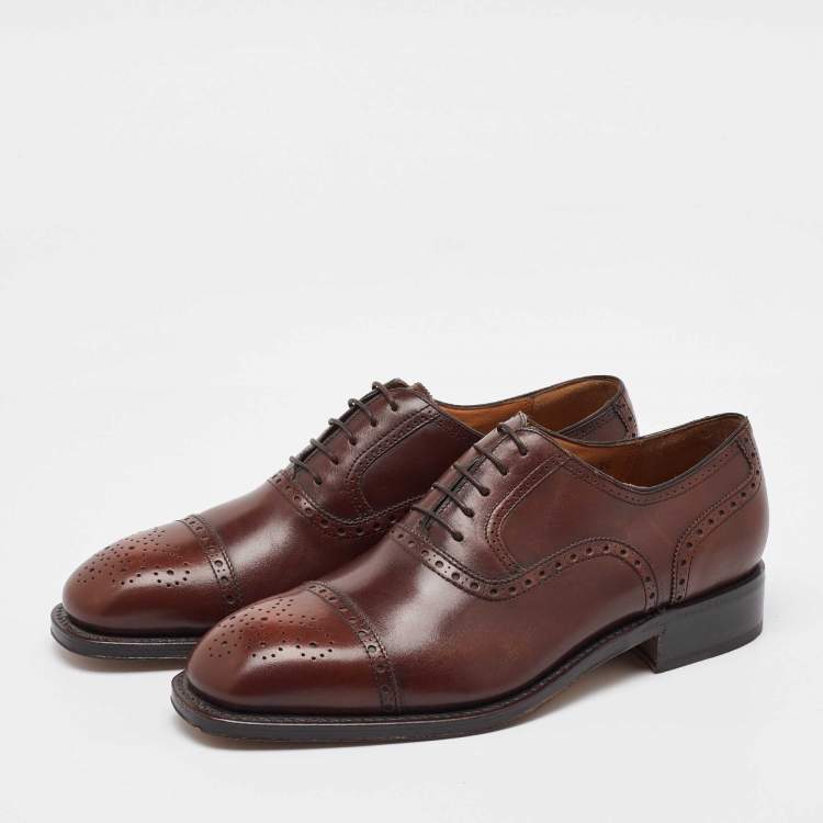 Pre Owned Salvatore Ferragamo Dark Brown Leather Brogue Oxfords Size 41.5