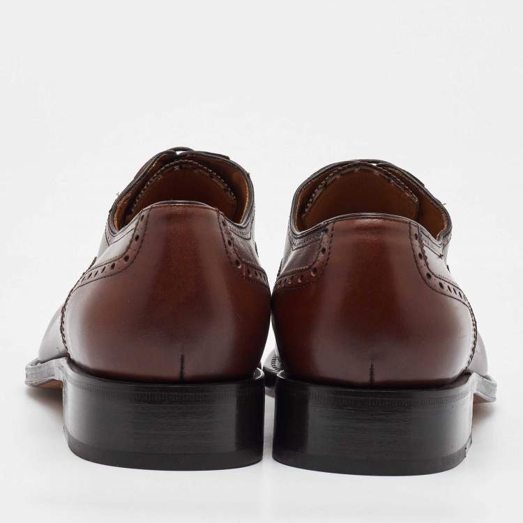 Pre Owned Salvatore Ferragamo Dark Brown Leather Brogue Oxfords Size 41.5