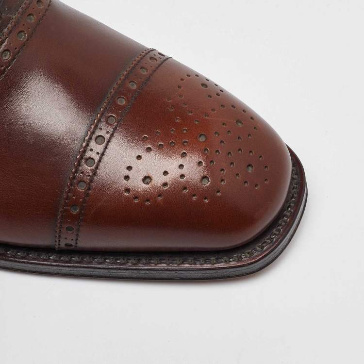 Pre Owned Salvatore Ferragamo Dark Brown Leather Brogue Oxfords Size 41.5