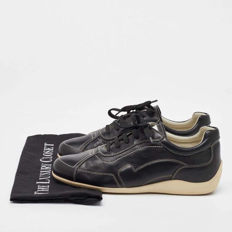 Pre Owned Salvatore Ferragamo Black Leather Low Top Sneakers Size 41.5