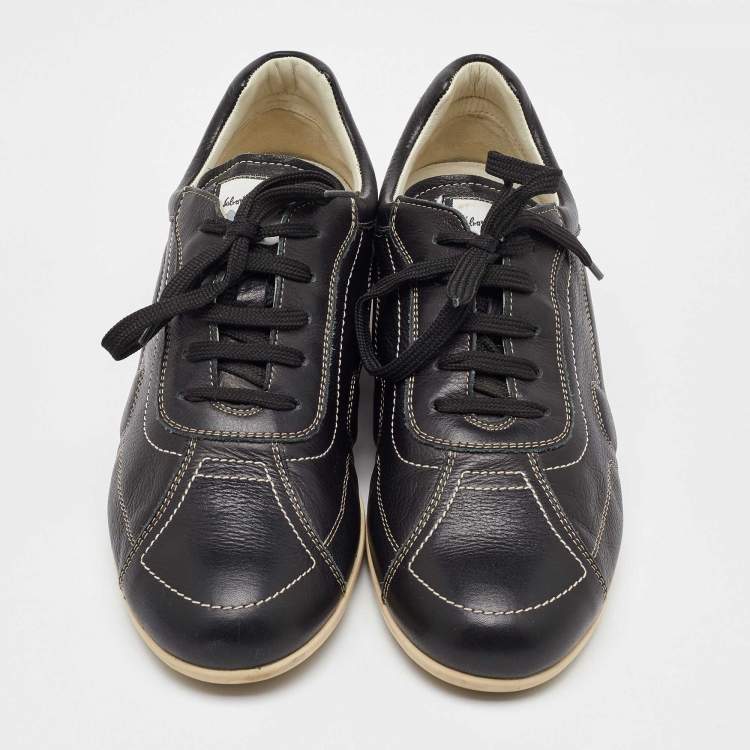 Pre Owned Salvatore Ferragamo Black Leather Low Top Sneakers Size 41.5