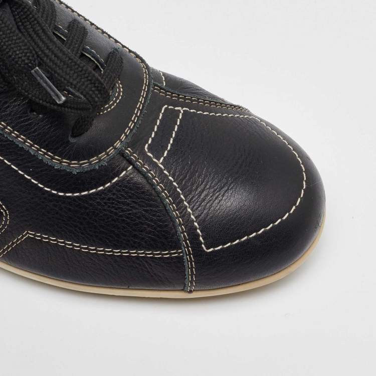 Pre Owned Salvatore Ferragamo Black Leather Low Top Sneakers Size 41.5
