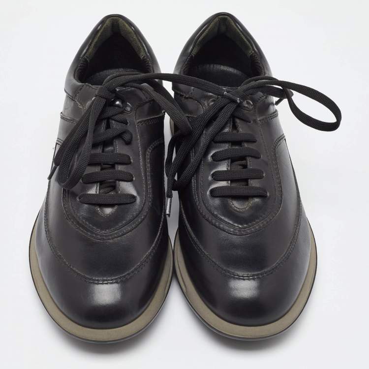 Pre Owned Salvatore Ferragamo Black Leather Lace Up Sneakers Size 41.5