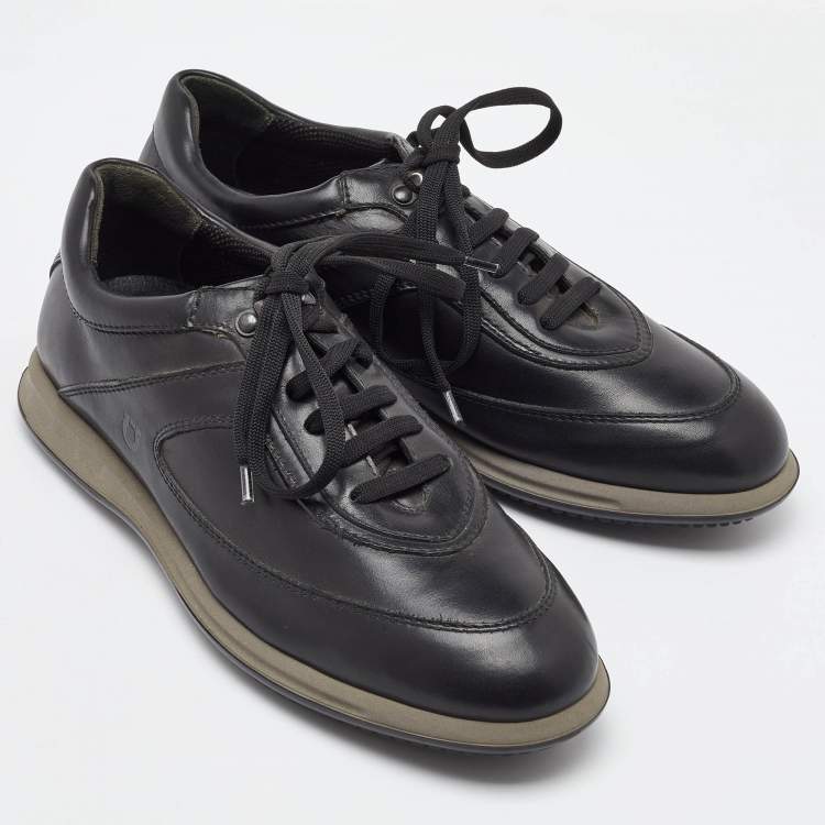 Pre Owned Salvatore Ferragamo Black Leather Lace Up Sneakers Size 41.5
