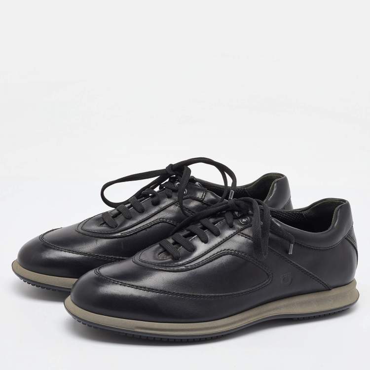 Pre Owned Salvatore Ferragamo Black Leather Lace Up Sneakers Size 41.5