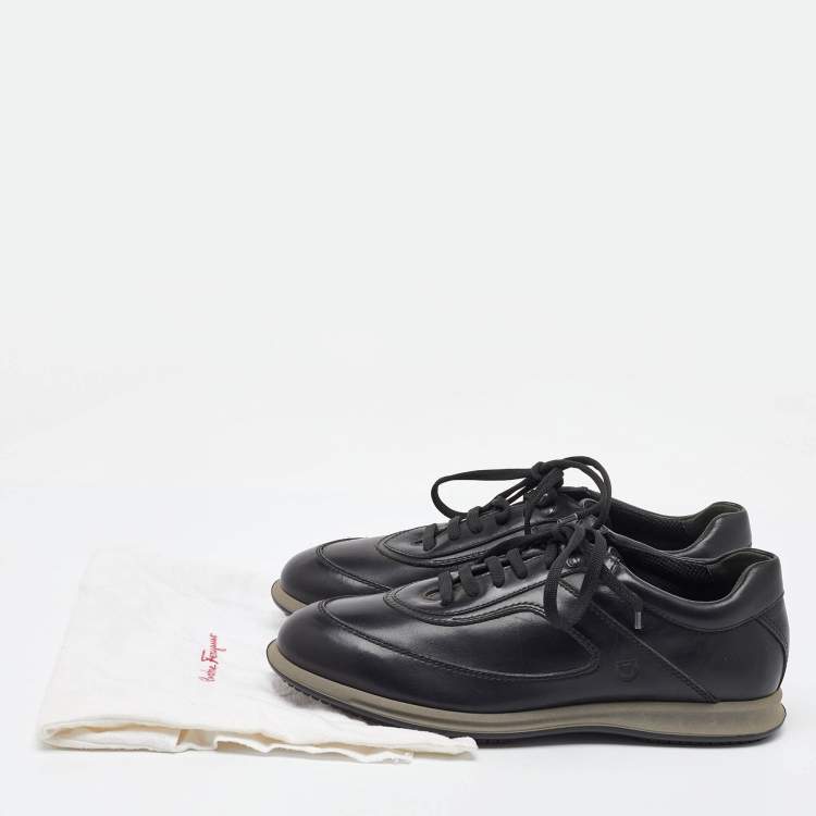 Pre Owned Salvatore Ferragamo Black Leather Lace Up Sneakers Size 41.5