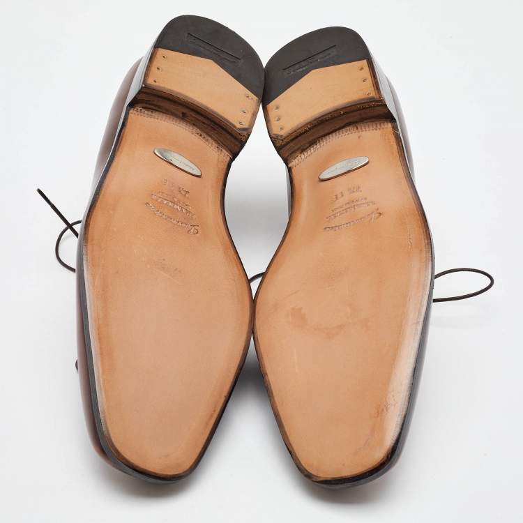 Pre Owned Salvatore Ferragamo Dark Brown Leather Lace Up Oxfords Size 41.5