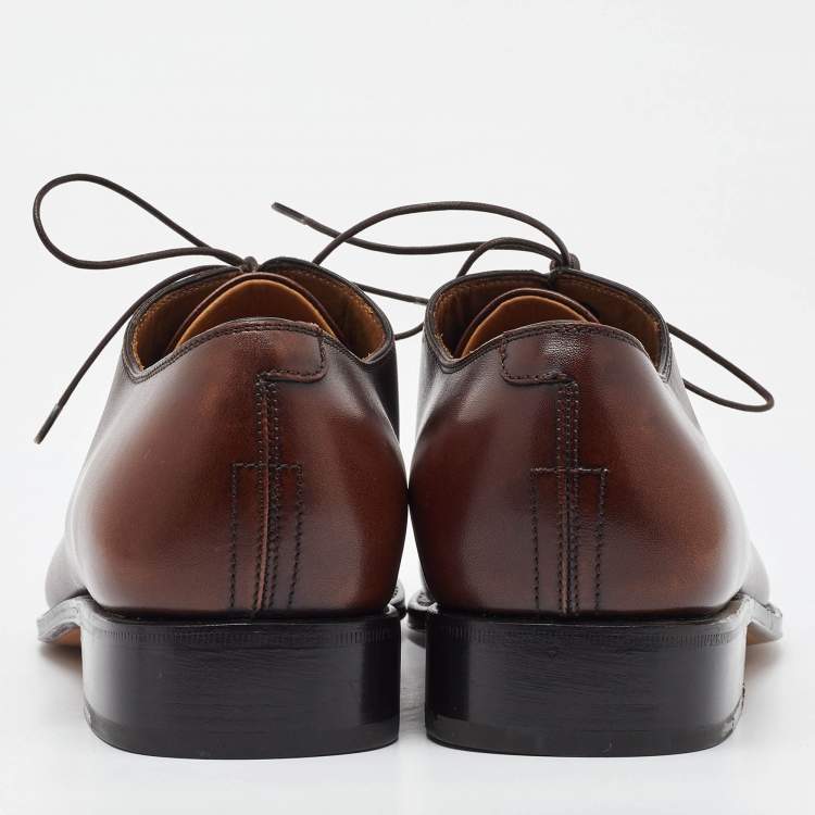 Pre Owned Salvatore Ferragamo Dark Brown Leather Lace Up Oxfords Size 41.5