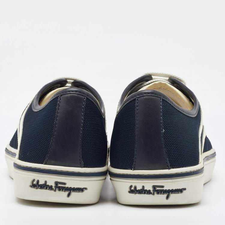 Pre Owned Salvatore Ferragamo Navy Blue Technical Fabric Low Top Sneakers Size 41.5