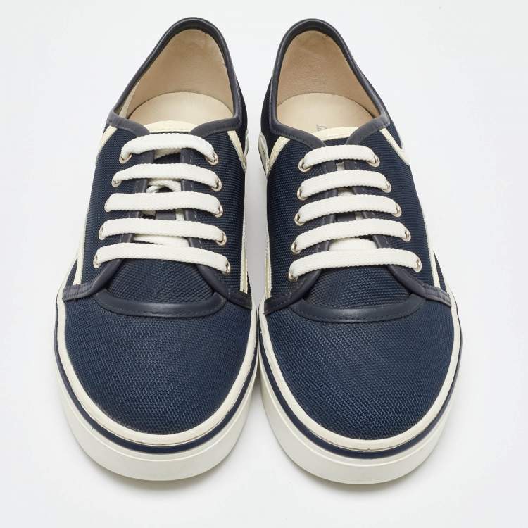 Pre Owned Salvatore Ferragamo Navy Blue Technical Fabric Low Top Sneakers Size 41.5
