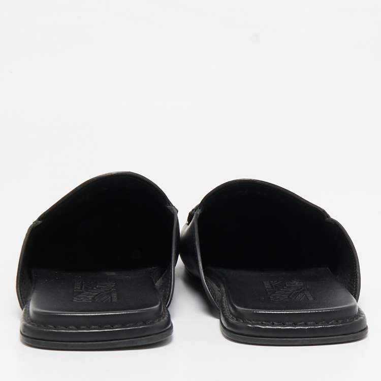 Pre Owned Salvatore Ferragamo Black Leather Gancini Mules Size 44